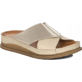 Dámské pantofle MACIEJKA L4986-37/00-0 Béžovo-zlaté kožené NAZOUVÁKY velikost 39