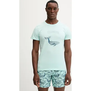 Bavlněné tričko Vilebrequin THOM pánské, tyrkysová barva, THODP307 66X, vel. L