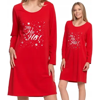 Dámská noční košile KOŠILE NOČNÍ DÁMSKÁ VÁNOČNÍ BAVLNĚNÁ MORAJ S DLOUHÝM RUKÁVEM ČERVENÁ L