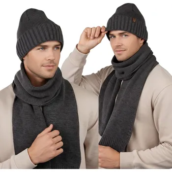 Čepice PÁNSKÝ SET ČEPICE ČEPICE, ŠÁLA, TEPLÝ, MÓDNÍ, ZIMNÍ, Polské výroba 23001