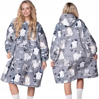 Dámská mikina Mikinová Deka Oversized deka mikina s kapucí a rukávy, fleece, tmavě šedá