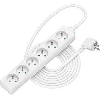 Elektrická zásuvka AlzaPower prodlužovací přívod 230V 6 zásuvek 5m bílý