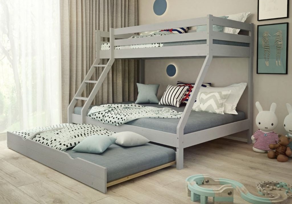 Patrová postel z masivu DENIS vč. obou roštů - 200x90/140 cm - šedá