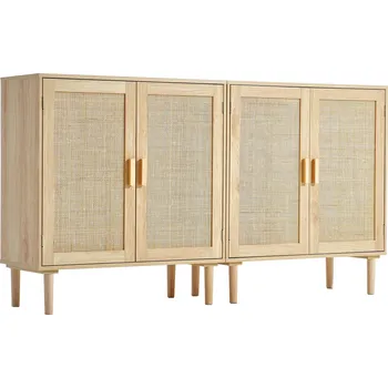 Šatní skříň Vevor Ratanová komoda 2 ks 4 magnetické dveře, nastavitelné police, přírodní