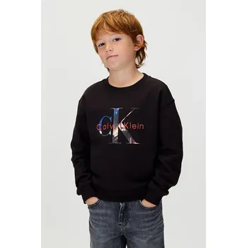 Chlapecká mikina Dětská bavlněná mikina Calvin Klein Jeans IB0IB02562.9BYA černá 99X, vel. 164