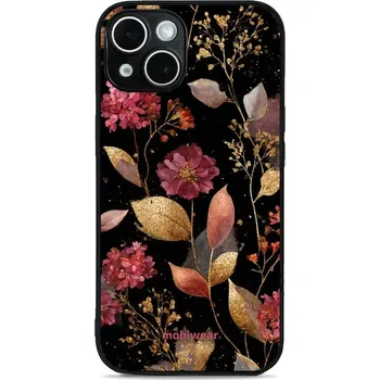 Lesklý kryt Mobiwear Glossy - Apple iPhone 14 - G171G Zlatavé lístky a květy (Prémiové lesklé pouzdro, obal, kryt Mobiwear Glossy na mobil Apple iPhone 14 - G171G Zlatavé lístky a květy, materiál Plast + TPU silikon - krytí po všech stranách, neošoupateln