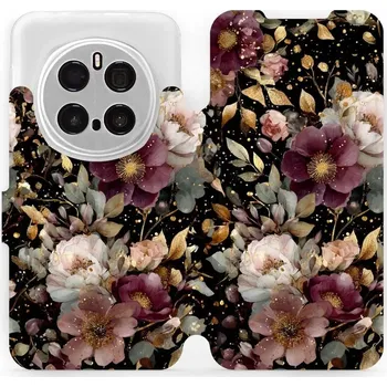 Pouzdro na mobilní telefon Flipové pouzdro Mobiwear - Honor Magic7 Pro 5G - V169S Zlatavé kvítky (Knížkové flip pouzdro, obal, kryt na mobil Honor Magic7 Pro 5G - V169S Zlatavé kvítky, materiál Umělá kůže + TPU - ochrana 360°, stojánek, silikonová vanička, magnetické zavírání)
