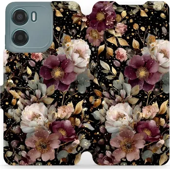 Pouzdro na mobilní telefon Flipové pouzdro Mobiwear - Motorola Moto G05 - V169S Zlatavé kvítky (Knížkové flip pouzdro, obal, kryt na mobil Motorola Moto G05 - V169S Zlatavé kvítky, materiál Umělá kůže + TPU - ochrana 360°, stojánek, silikonová vanička, magnetické zavírání)