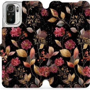 Pouzdro na mobilní telefon Flipové pouzdro Mobiwear - Xiaomi Redmi Note 10 / 10S - V171S Zlatavé lístky a květy (Knížkové flip pouzdro, obal, kryt na mobil Xiaomi Redmi Note 10 / 10S - V171S Zlatavé lístky a květy, materiál Umělá kůže + TPU - ochrana 360°, stojánek, silikonová)