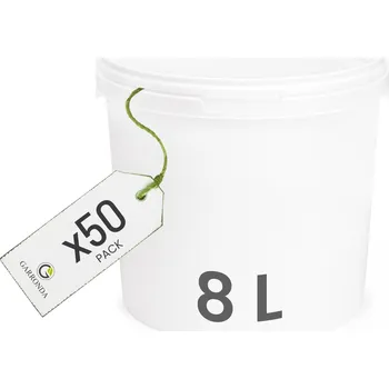 Dóza na potraviny Kbelík s víkem 8 L na potraviny, bílý - SADA 50 kusů
