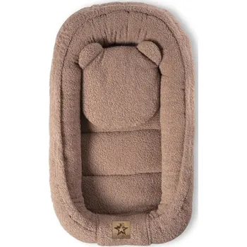 Dětský pokoj Oboustranné hnízdečko s polštářkem Teddy Boucle - hnědé; hnědá; bouclé, duté vlákno