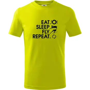Chlapecké tričko Eat sleep fly repeat - skoky na lyžích - Tričko dětské bavlněné - 98 cm / 2 roky ( Limetková )