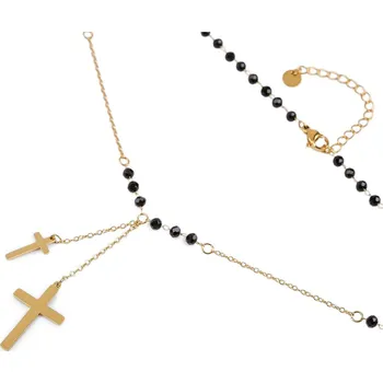 Náhrdelník Náhrdelník z nerezové oceli křížek s broušenými korálky, barva 2 černá zlatá