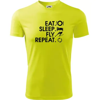 Eat sleep fly repeat - skoky na lyžích - Dětské triko sportovní (dresovina) - 146 cm/10 let ( Neonově žlutá )