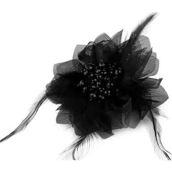 Brož Brož se skleněnými broušenými korálky a peřím Varianta: 4 černá, Balení: 1 ks