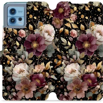 Pouzdro na mobilní telefon Flipové pouzdro Mobiwear - Motorola Moto G72 - V169S Zlatavé kvítky (Knížkové flip pouzdro, obal, kryt na mobil Motorola Moto G72 - V169S Zlatavé kvítky, materiál Umělá kůže + TPU - ochrana 360°, stojánek, silikonová vanička, magnetické zavírání)