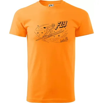 Skokan na lyžích černý obrázek FLY - Klasické pánské triko vyšší gramáže - M ( Tangerine orange )