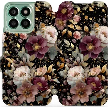 Pouzdro na mobilní telefon Flipové pouzdro Mobiwear - Honor X8b - V169S Zlatavé kvítky (Knížkové flip pouzdro, obal, kryt na mobil Honor X8b - V169S Zlatavé kvítky, materiál Umělá kůže + TPU - ochrana 360°, stojánek, silikonová vanička, magnetické zavírání)