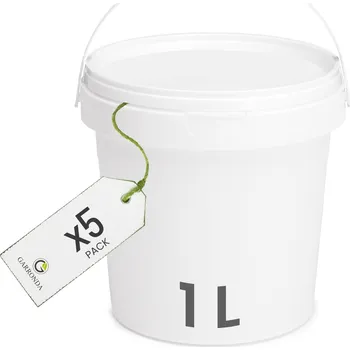 Dóza na potraviny Kbelík s víkem 5x 1 L plastový GARRONDA Atest, nádoba BÍLÁ