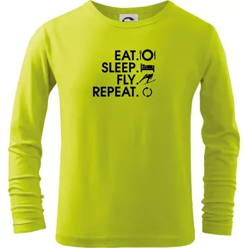 Chlapecké tričko Eat sleep fly repeat - skoky na lyžích - Triko dětské Long Sleeve - 104-110cm / 3-4 roky ( Limetková )