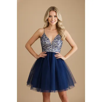 Dámské šaty EVA & LOLA Koktejlové Šaty CHLOE tmavě modré Barva: Tmavě modrá, Velikost: L