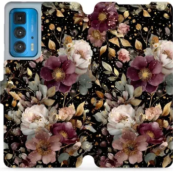 Pouzdro na mobilní telefon Flipové pouzdro Mobiwear - Motorola Edge 20 Pro - V169S Zlatavé kvítky (Knížkové flip pouzdro, obal, kryt na mobil Motorola Edge 20 Pro - V169S Zlatavé kvítky, materiál Umělá kůže + TPU - ochrana 360°, stojánek, silikonová vanička, magnetické zavírání)
