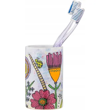 Držák na kartáček BAREVNÝ KELÍMEK NA KARTÁČKY do KOUPELNY - květinový vzor