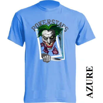 Pánské tričko panske-levne-bavlnene-vtipne-tricko-potisk-joker-poker Barva: Azure - azurově modrá, velikost: M