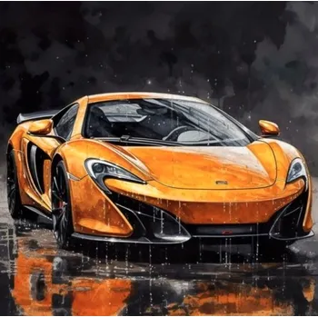 Diamantové malování Diamantový obrázek žluté sportovní auto v dešti 30 x 40 cm
