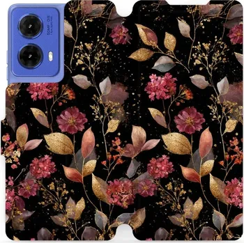 Pouzdro na mobilní telefon Flipové pouzdro Mobiwear - Motorola Moto G85 5G - V171S Zlatavé lístky a květy (Knížkové flip pouzdro, obal, kryt na mobil Motorola Moto G85 5G - V171S Zlatavé lístky a květy, materiál Umělá kůže + TPU - ochrana 360°, stojánek, silikonová vanička,)