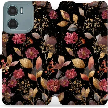 Pouzdro na mobilní telefon Flipové pouzdro Mobiwear - Motorola Moto G05 - V171S Zlatavé lístky a květy (Knížkové flip pouzdro, obal, kryt na mobil Motorola Moto G05 - V171S Zlatavé lístky a květy, materiál Umělá kůže + TPU - ochrana 360°, stojánek, silikonová vanička, magnetické)