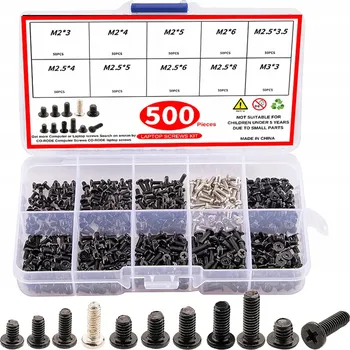 Vrták Sada šroubků pro notebook 500 ks M2 M2.5 M3 nerezová ocel