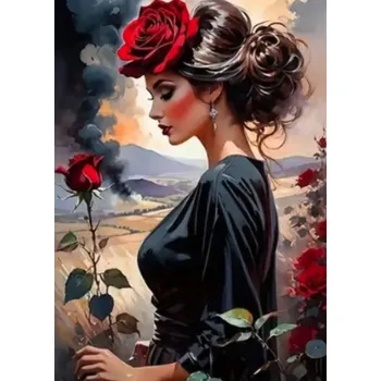 Diamantové malování Diamantový obrázek profil dámy s růžemi 30 x 40 cm