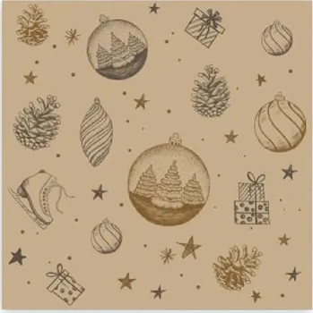 Papírový ubrousek Ubrousek 3vrstvý Vánoce hnědý 33 x 33 cm