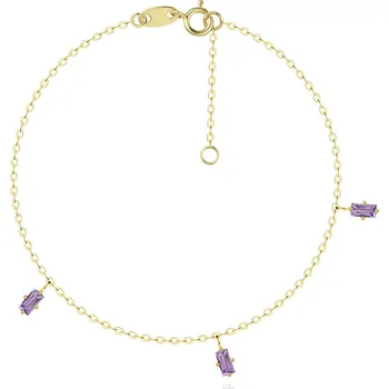 Náramek Náramek ze žlutého 14karátového zlata - přírodní fialové ametysty ve tvaru obdélníku