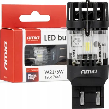 Autožárovka LED žárovka LumiTec T20D 7443 W21/5W 12V FULL CANBUS bílá AMIO-04687