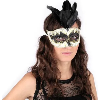 Karnevalová maska Karnevalová maska GLITRY s peřím - 8 stříbrná