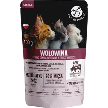 Krmivo pro kočku PetRepublic Mokré krmivo pro kočky Adult Sterilised Hovězí 100g