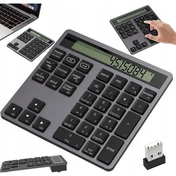 BEZDRÁTOVÁ BLUETOOTH NUMERICKÁ KLÁVESNICE 2v1 S KALKULAČKOU, HLINÍKOVÁ