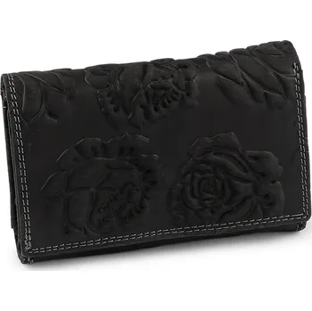 Peněženka Dámská kožená peněženka 3D květy 10x15 cm černá 1 ks