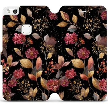 Pouzdro na mobilní telefon Flipové pouzdro Mobiwear - Huawei P10 Lite - V171S Zlatavé lístky a květy (Knížkové flip pouzdro, obal, kryt na mobil Huawei P10 Lite - V171S Zlatavé lístky a květy, materiál Umělá kůže + TPU - ochrana 360°, stojánek, silikonová vanička, magnetické zavírá