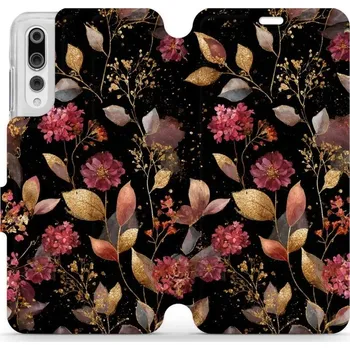Pouzdro na mobilní telefon Flipové pouzdro Mobiwear - Huawei P20 Pro - V171S Zlatavé lístky a květy (Knížkové flip pouzdro, obal, kryt na mobil Huawei P20 Pro - V171S Zlatavé lístky a květy, materiál Umělá kůže + TPU - ochrana 360°, stojánek, silikonová vanička, magnetické zavírání