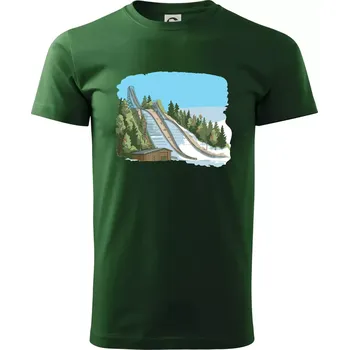 Obrázek skokanských můstků - Klasické pánské triko vyšší gramáže - XS ( Lahvově zelená )