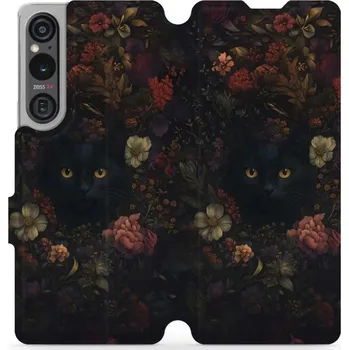 Pouzdro na mobilní telefon Flipové pouzdro Mobiwear - Sony Xperia 1 V - V161S Temné kočky (Knížkové flip pouzdro, obal, kryt na mobil Sony Xperia 1 V - V161S Temné kočky, materiál Umělá kůže + TPU - ochrana 360°, stojánek, silikonová vanička, magnetické zavírání)