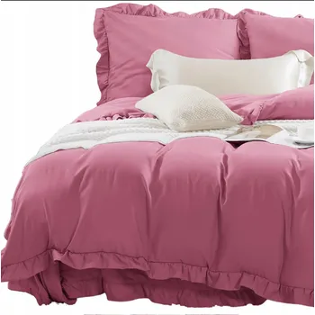 Povlečení POVLEČENÍ JEDNOBAREVNÉ 160X200 + 2 POVLEČENÍ NA POLŠTÁŘE SADA S VOLÁNKEM RŮŽOVÁ RUFFY