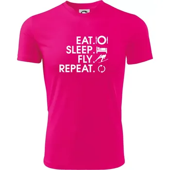 Chlapecké oblečení Eat sleep fly repeat - skoky na lyžích - Dětské triko sportovní (dresovina) - 122 cm/6 let ( Neon Pink )