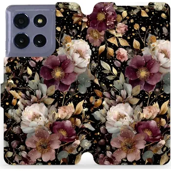 Pouzdro na mobilní telefon Flipové pouzdro Mobiwear - Motorola Moto G86 5G - V169S Zlatavé kvítky (Knížkové flip pouzdro, obal, kryt na mobil Motorola Moto G86 5G - V169S Zlatavé kvítky, materiál Umělá kůže + TPU - ochrana 360°, stojánek, silikonová vanička, magnetické zavírání)