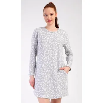 Dámské šaty Dámské domácí šaty s dlouhým rukávem Vienetta Secret Flowers šedá M