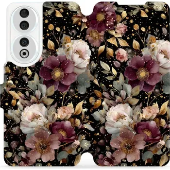 Pouzdro na mobilní telefon Flipové pouzdro Mobiwear - Honor 90 5G - V169S Zlatavé kvítky (Knížkové flip pouzdro, obal, kryt na mobil Honor 90 5G - V169S Zlatavé kvítky, materiál Umělá kůže + TPU - ochrana 360°, stojánek, silikonová vanička, magnetické zavírání)