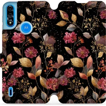 Pouzdro na mobilní telefon Flipové pouzdro Mobiwear - Motorola Moto E7 Power - V171S Zlatavé lístky a květy (Knížkové flip pouzdro, obal, kryt na mobil Motorola Moto E7 Power - V171S Zlatavé lístky a květy, materiál Umělá kůže + TPU - ochrana 360°, stojánek, silikonová vanička,)